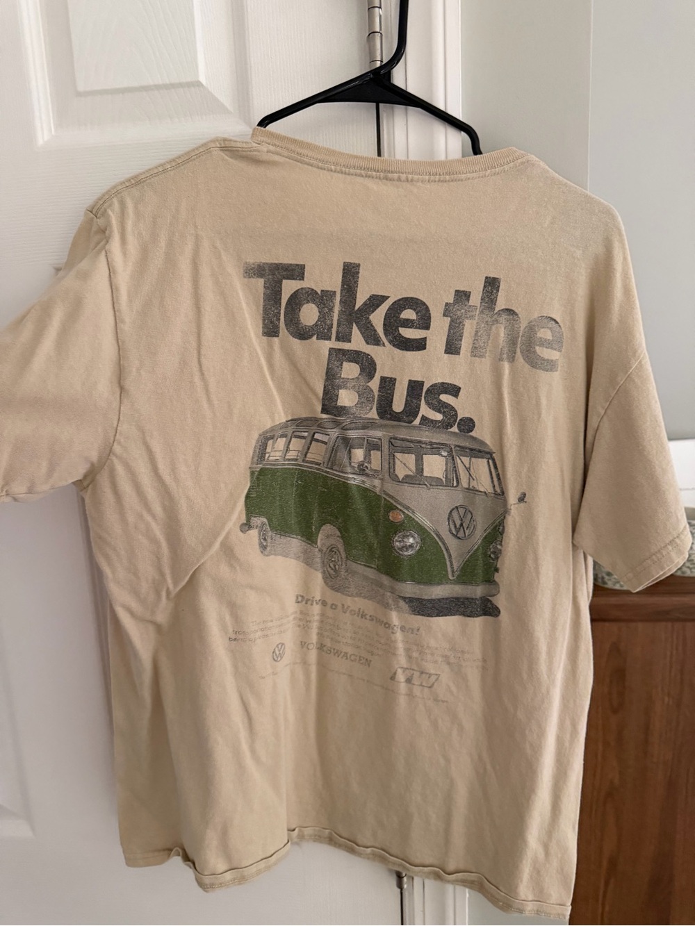 'Take the Bus' mens Graphic Tee - Beige & Green